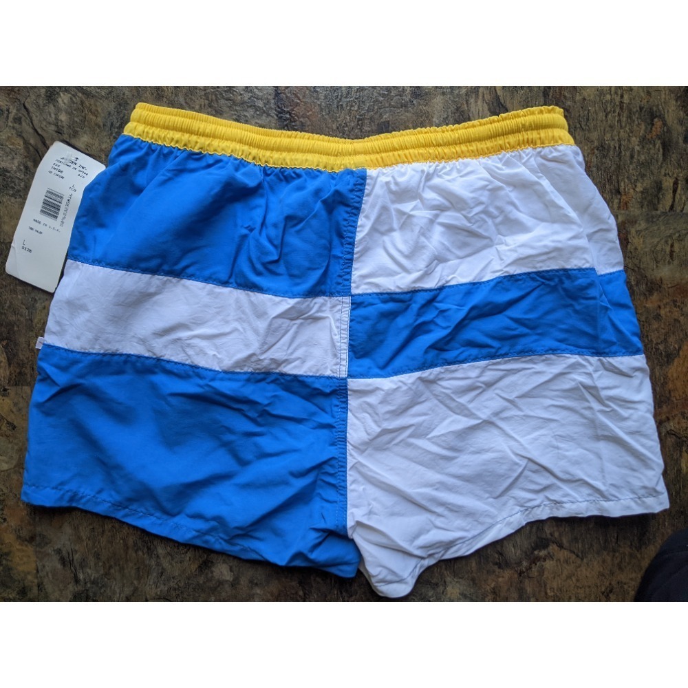new VINTAGE Men's Swimming Trunks Blue White Yellow by JANTZEN Size Large - Picture 2 of 6